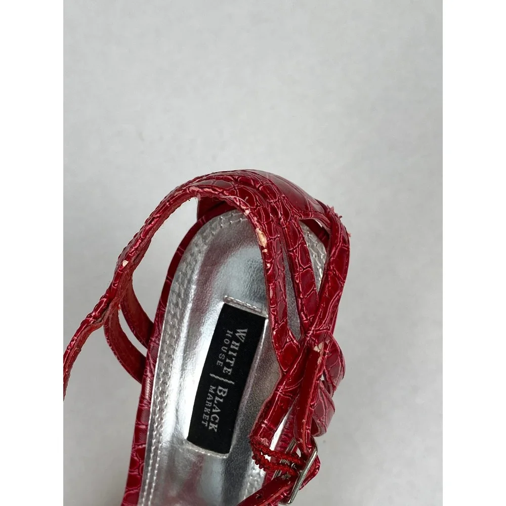 White House Black Market Red Croc Embossed T-Strap Platform Heels Womens 7M